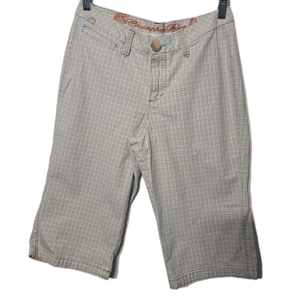 Christopher Blue Ladies‎ Plaid Bermuda Shorts 6 Tan Blue White Cropped Summer